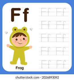 Preschool worksheet for practicing fine motor skill with uppercase and calligraphy Letter,  Alphabet Tracing Book with Example and Funny Cartoon. Vector Illustration for Children