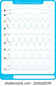 Preschool worksheet for practicing fine motor skills - tracing dashed lines. Tracing Worksheet.  Illustration and vector outline - A4 paper ready to print.