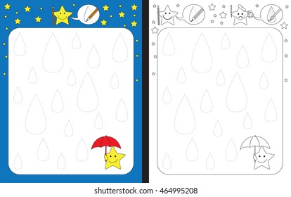 Preschool worksheet for practicing fine motor skills - tracing dashed lines
