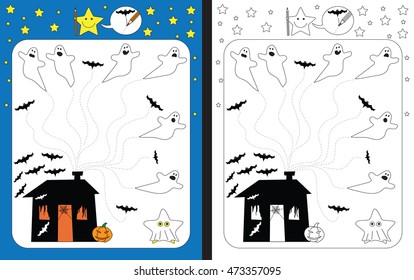 Preschool worksheet for practicing fine motor skills - tracing dashed lines
