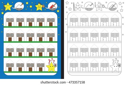 Preschool worksheet for practicing fine motor skills - tracing dashed lines