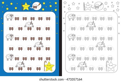 Preschool worksheet for practicing fine motor skills - tracing dashed lines
