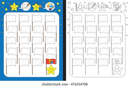 Preschool worksheet for practicing fine motor skills - tracing dashed lines