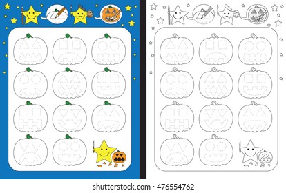 Preschool worksheet for practicing fine motor skills - tracing dashed lines