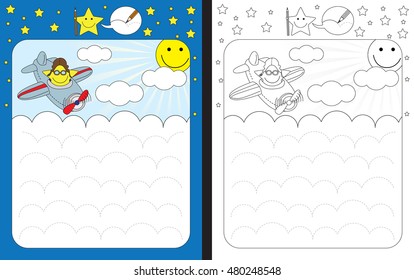 Preschool worksheet for practicing fine motor skills - tracing dashed lines