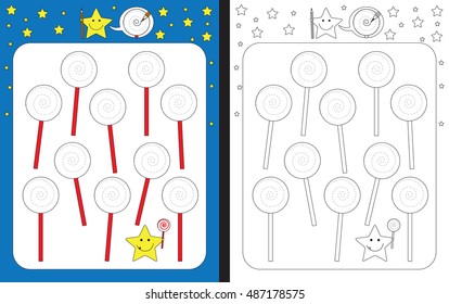 Preschool worksheet for practicing fine motor skills - tracing dashed lines
