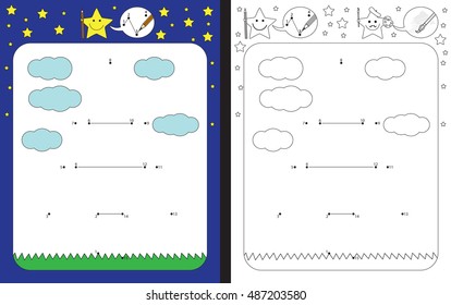 Preschool worksheet for practicing fine motor skills and recognizing numbers - connecting dots by numbers