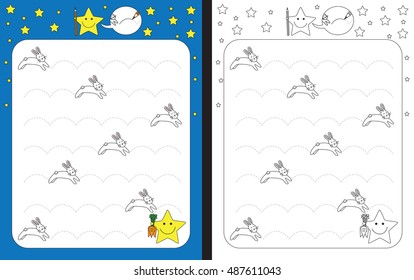 Preschool worksheet for practicing fine motor skills - tracing dashed lines