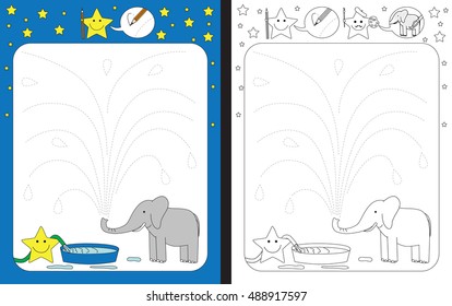 Preschool worksheet for practicing fine motor skills - tracing dashed lines