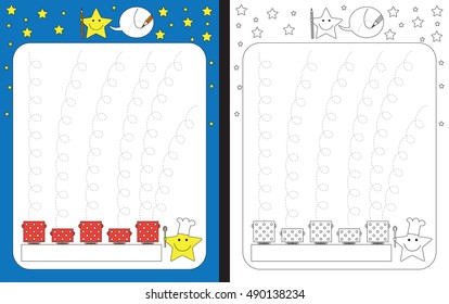 Preschool worksheet for practicing fine motor skills - tracing dashed lines