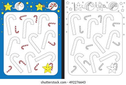 Preschool worksheet for practicing fine motor skills - tracing dashed lines