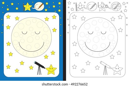 Preschool worksheet for practicing fine motor skills - tracing dashed lines