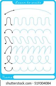 Preschool Worksheet For Practicing Fine Motor Skills - Tracing Dashed Lines. Tracing Worksheet.  Illustration And Vector Outline - A4 Paper Ready To Print.