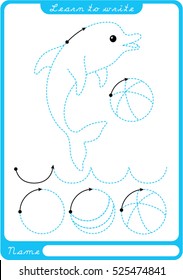 Preschool Worksheet For Practicing Fine Motor Skills - Tracing Dashed Lines.  Illustration And Vector Outline - A4 Paper Ready To Print.