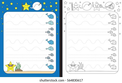 Preschool worksheet for practicing fine motor skills - tracing dashed lines