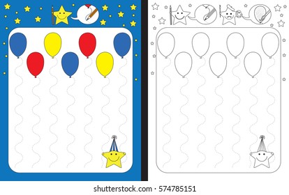 Preschool worksheet for practicing fine motor skills - tracing dashed lines