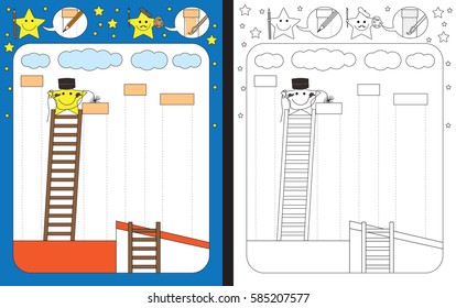 Preschool worksheet for practicing fine motor skills - tracing dashed lines - finishing chimneys 