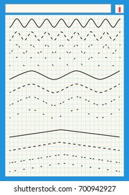 Preschool worksheet for practicing fine motor skills - tracing dashed lines. Tracing Worksheet. Illustration and vector outline - A4 paper ready to print.