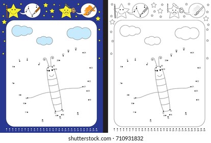 Preschool worksheet for practicing fine motor skills and recognzing numbers - connecting dots by numbers - drawing illustration of a buttefrly