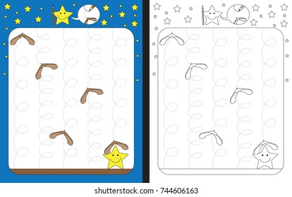 Preschool worksheet for practicing fine motor skills - tracing dashed lines of maple seed trails