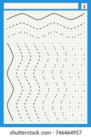 Preschool worksheet for practicing fine motor skills - tracing dashed lines. Tracing Worksheet. Illustration and vector outline - A4 paper ready to print.