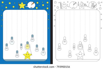 Preschool worksheet for practicing fine motor skills - tracing dashed lines of power cords 