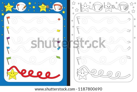 Preschool worksheet for practicing fine motor skills - tracing dashed lines of gymnastic ribbons