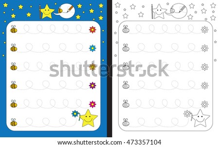 Preschool worksheet for practicing fine motor skills - tracing dashed lines