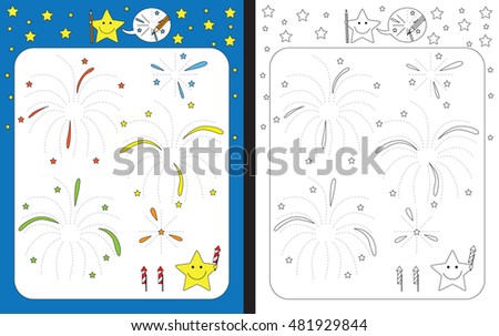 Preschool worksheet for practicing fine motor skills - tracing dashed lines