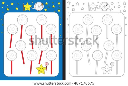 Preschool worksheet for practicing fine motor skills - tracing dashed lines