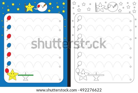Preschool worksheet for practicing fine motor skills - tracing dashed lines