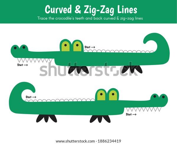 preschool worksheet trace curved zig zag stock vector royalty free 1886234419 shutterstock