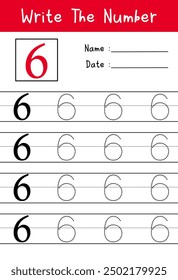 Preschool worksheet trace the Number. Educational worksheet for kids. Writing Practice. Letter Number 6