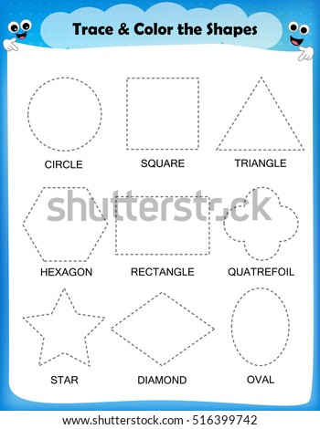Preschool Worksheet Trace Shapes Color Basic Stock Vector (Royalty Free