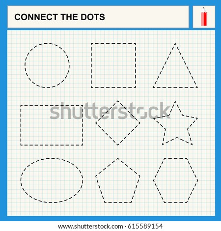 Preschool Worksheet Trace Shapes Color Basic 스톡 벡터(사용료 없음) 615589154