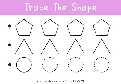 Preschool worksheet trace the shapes. Educational worksheet for kids.