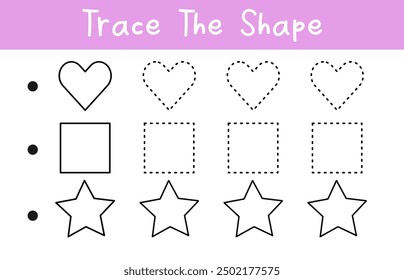 Preschool worksheet trace the shapes. Educational worksheet for kids.
