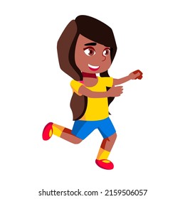 Preschooler Girl Dancing Attractive Dance Vector. African Little Kid Listen Pop Music Performing Dance On Festival Holiday Party. Character Baby Dancer Enjoy In Kindergarten Flat Cartoon Illustration