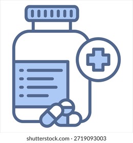 Ilustración vectorial de icono azul de botella de receta