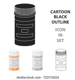 Prescription bottle icon in cartoon style isolated on white background. Drugs symbol stock vector illustration.