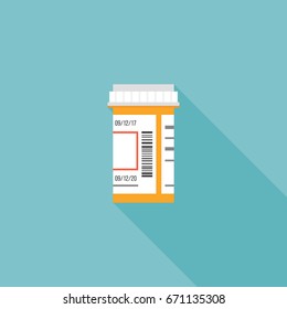 Prescription Bottle Icon, Flat Design With Long Shadow