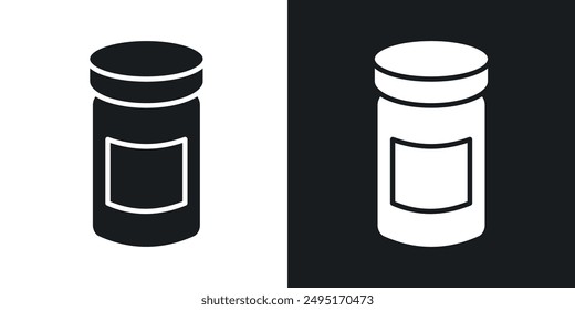 Icono del Vector de la botella de la prescripción establecido en estilo sólido.