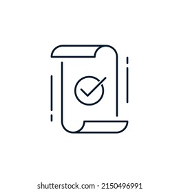 A prescription with a check mark. Document with Rules. Vector Linear Icon Isolated on White Background.
