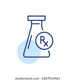 Prescription drug. Glass flask with prescription symbol. Pixel perfect, editable stroke line icon