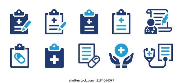 Prescription icon collection. Medical form icon vector set illustration. Health check concept.