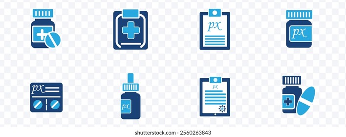 Prescription icon collection. Medical form icon vector set illustration. Health check concept.