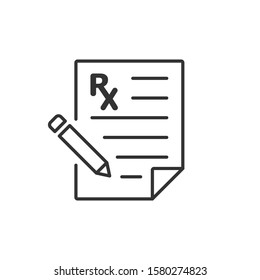 Prescription icon in flat style. Rx document vector illustration on white isolated background. Paper business concept.