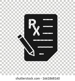 Prescription icon in flat style. Rx document vector illustration on white isolated background. Paper business concept.