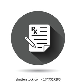 Prescription icon in flat style. Rx document vector illustration on black round background with long shadow effect. Paper circle button business concept.