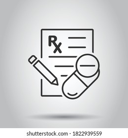 Prescription icon in flat style. Rx document vector illustration on white isolated background. Paper business concept.